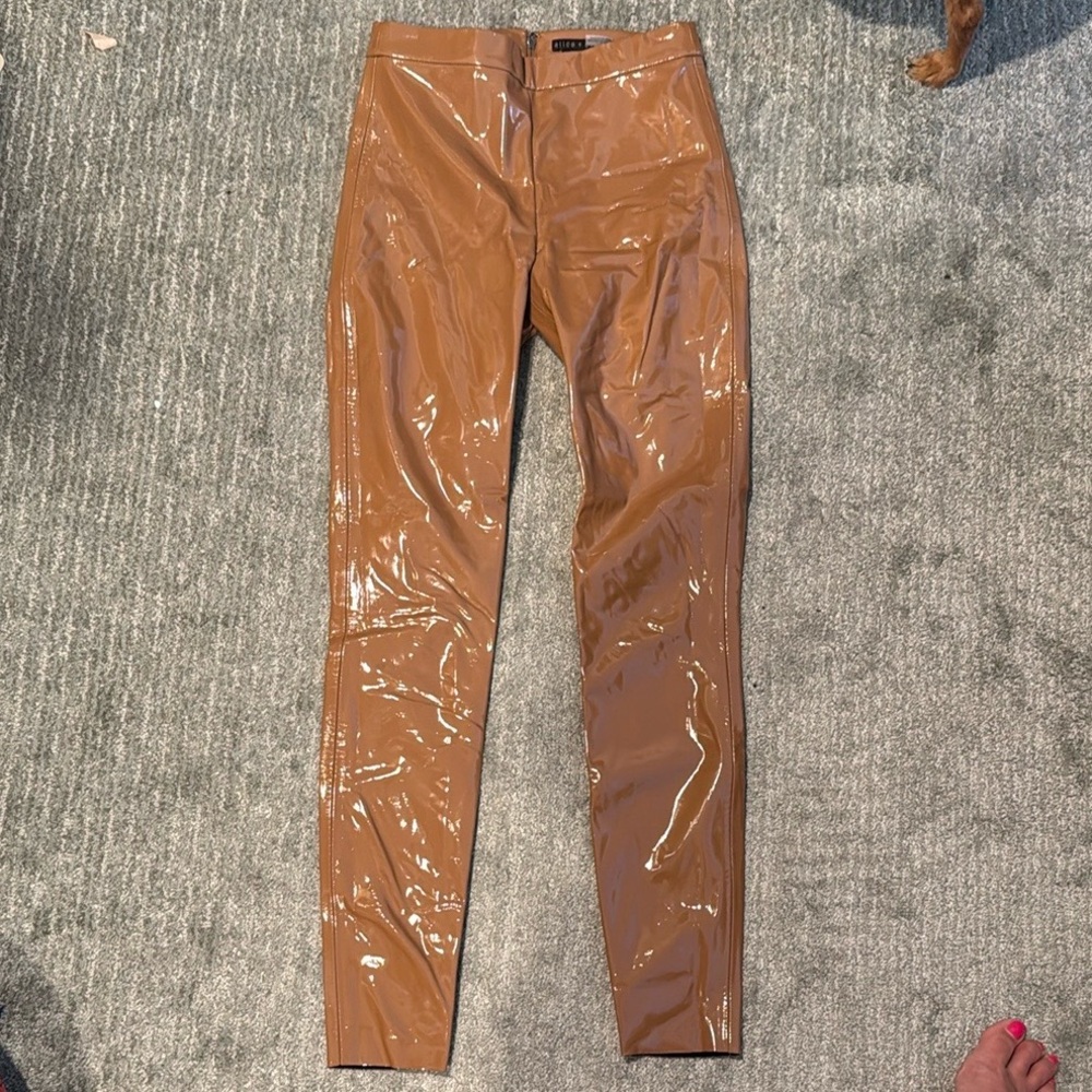Alice + Olivia Glossy Brown Skinny Pants